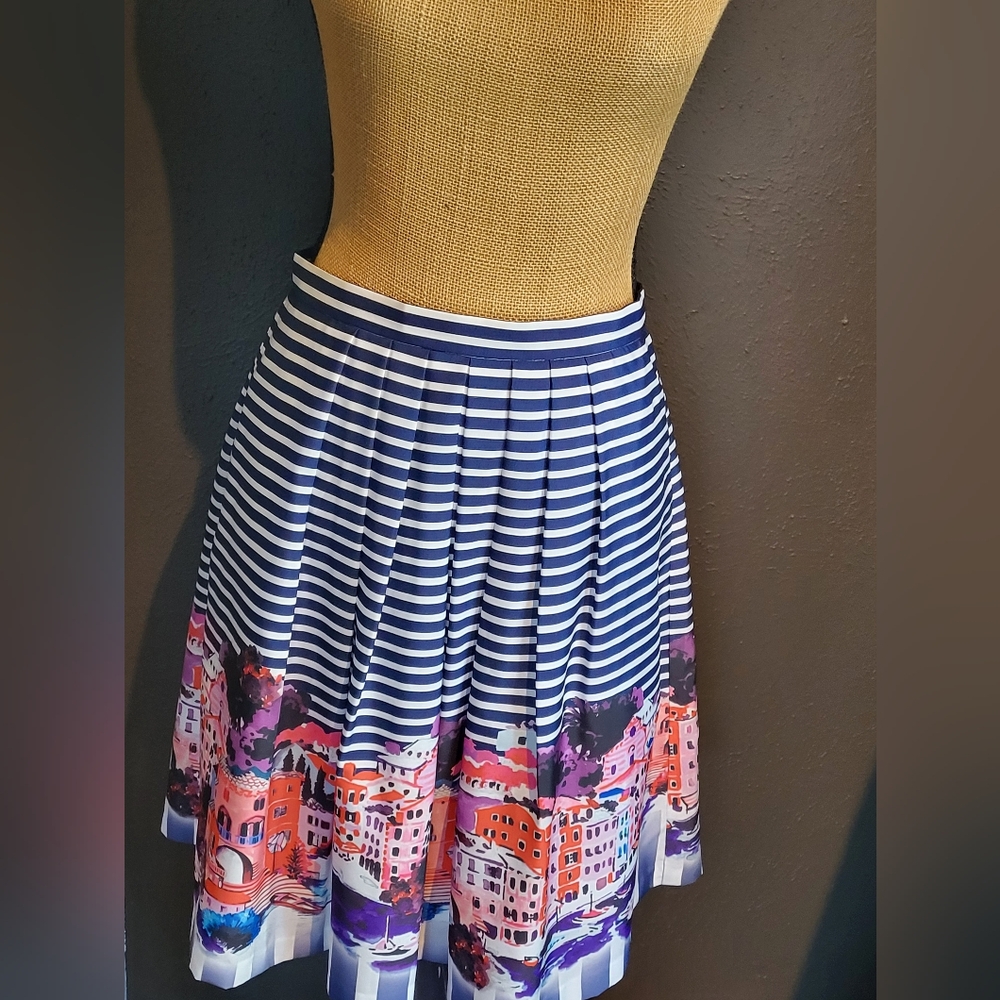 Boston Proper Size 6 Polyester Pleated A-line Skirt Purple/Pink/Blue/White - Picture 2 of 7